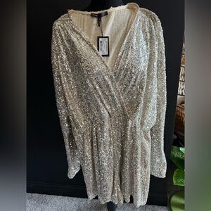 Maje Silver and Cream Sequin Romper